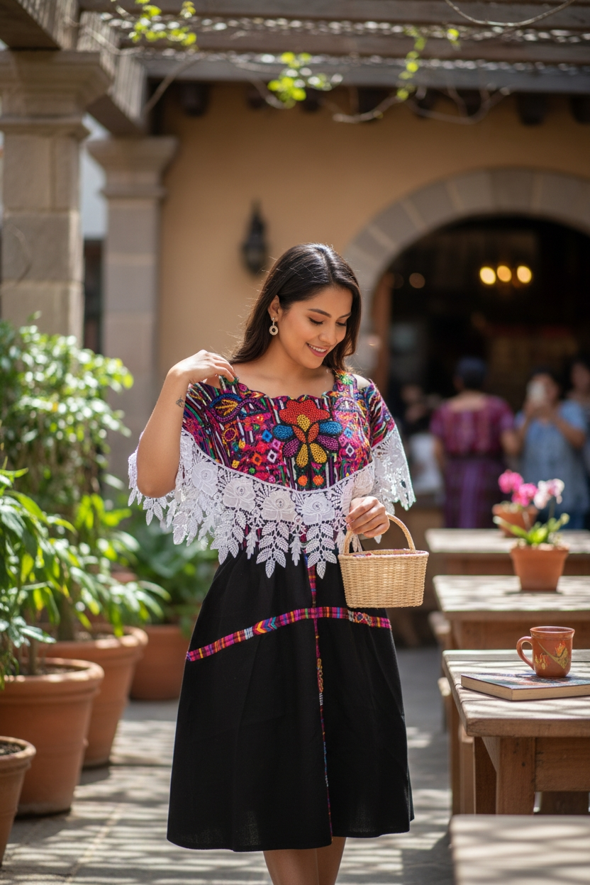 VESTIDO DE BLONDA CON DETALLES PERLADOS, UNITALLA