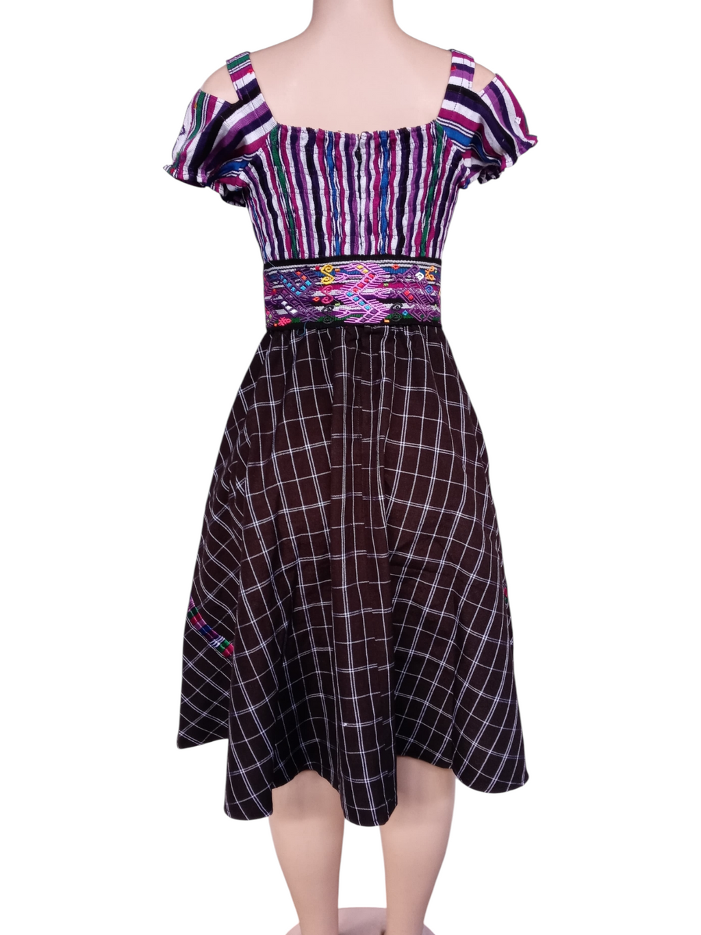 Vestido de Falda Media Campana con Blusa de Hombros Caídos y Faja TECPAN Y SAN JUANERO
