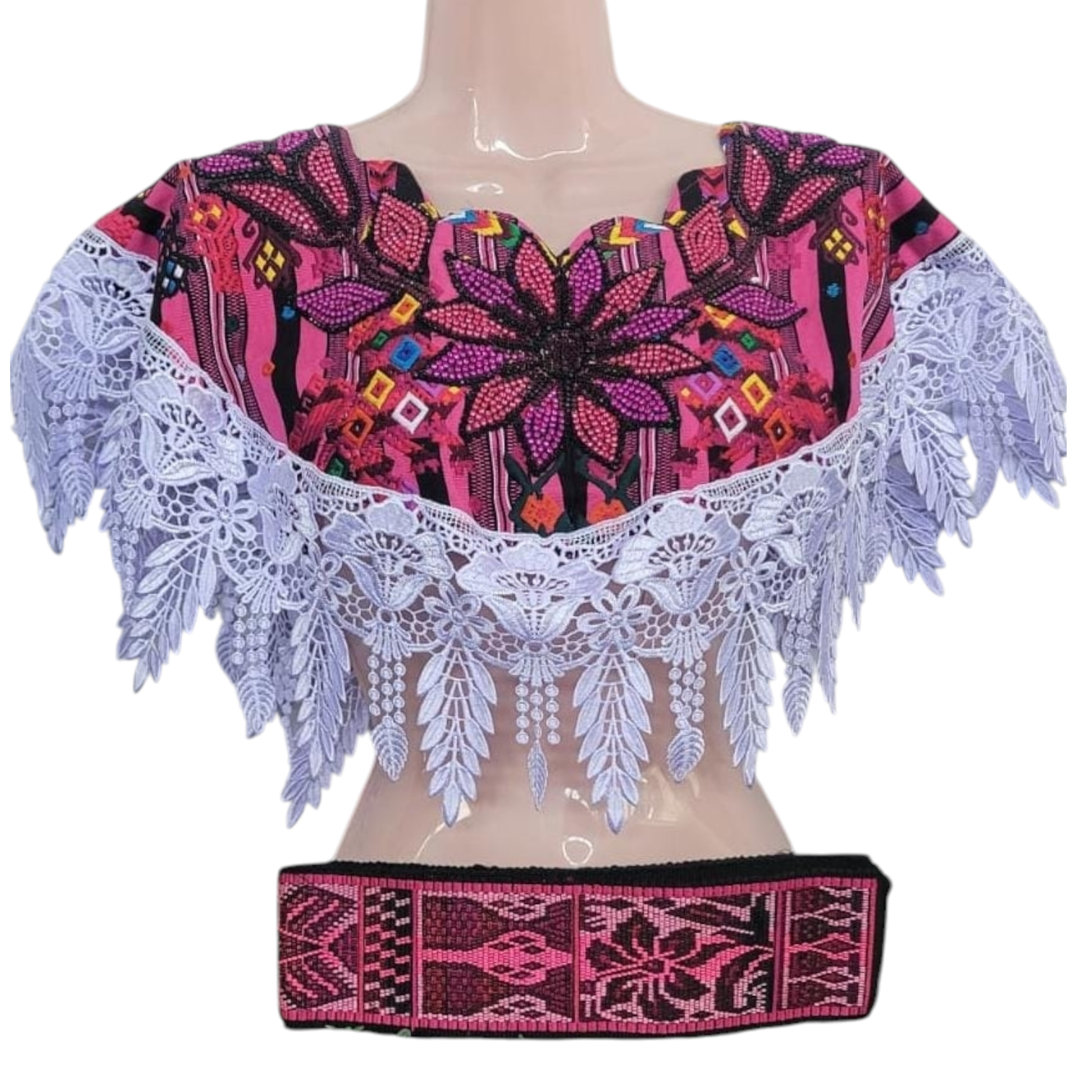 VESTIDO DE BLONDA CON DETALLES PERLADOS, UNITALLA