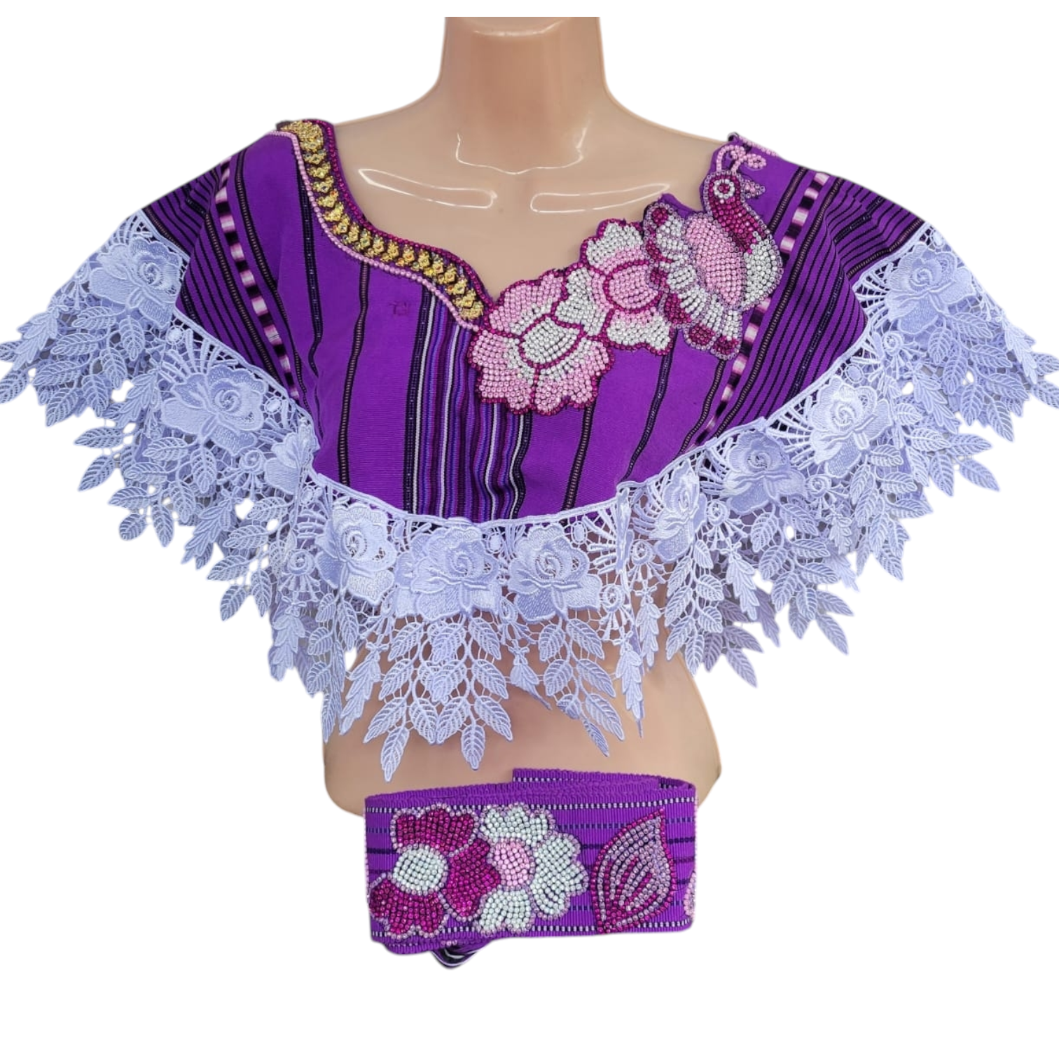 VESTIDO DE BLONDA CON DETALLES PERLADOS, UNITALLA