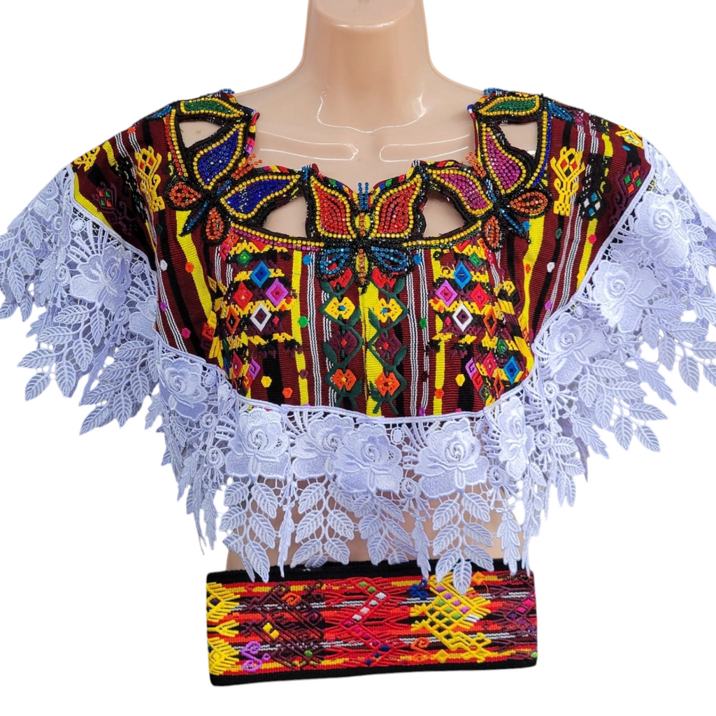 VESTIDO DE BLONDA CON DETALLES PERLADOS, UNITALLA