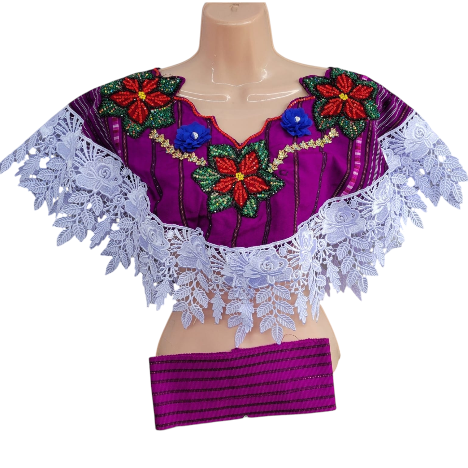 VESTIDO DE BLONDA CON DETALLES PERLADOS, UNITALLA