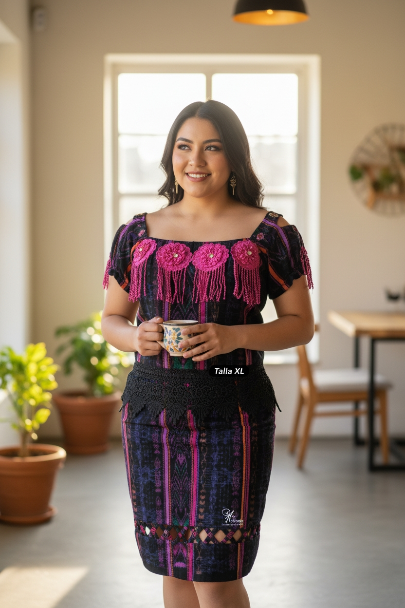 TALLA XL     DUO MIXTO BORDADO, EMPERLADO Y CON ROSAS
