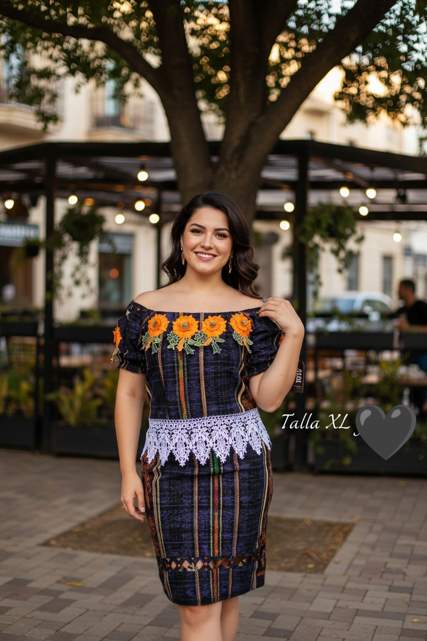 TALLA XL     DUO MIXTO BORDADO, EMPERLADO Y CON ROSAS