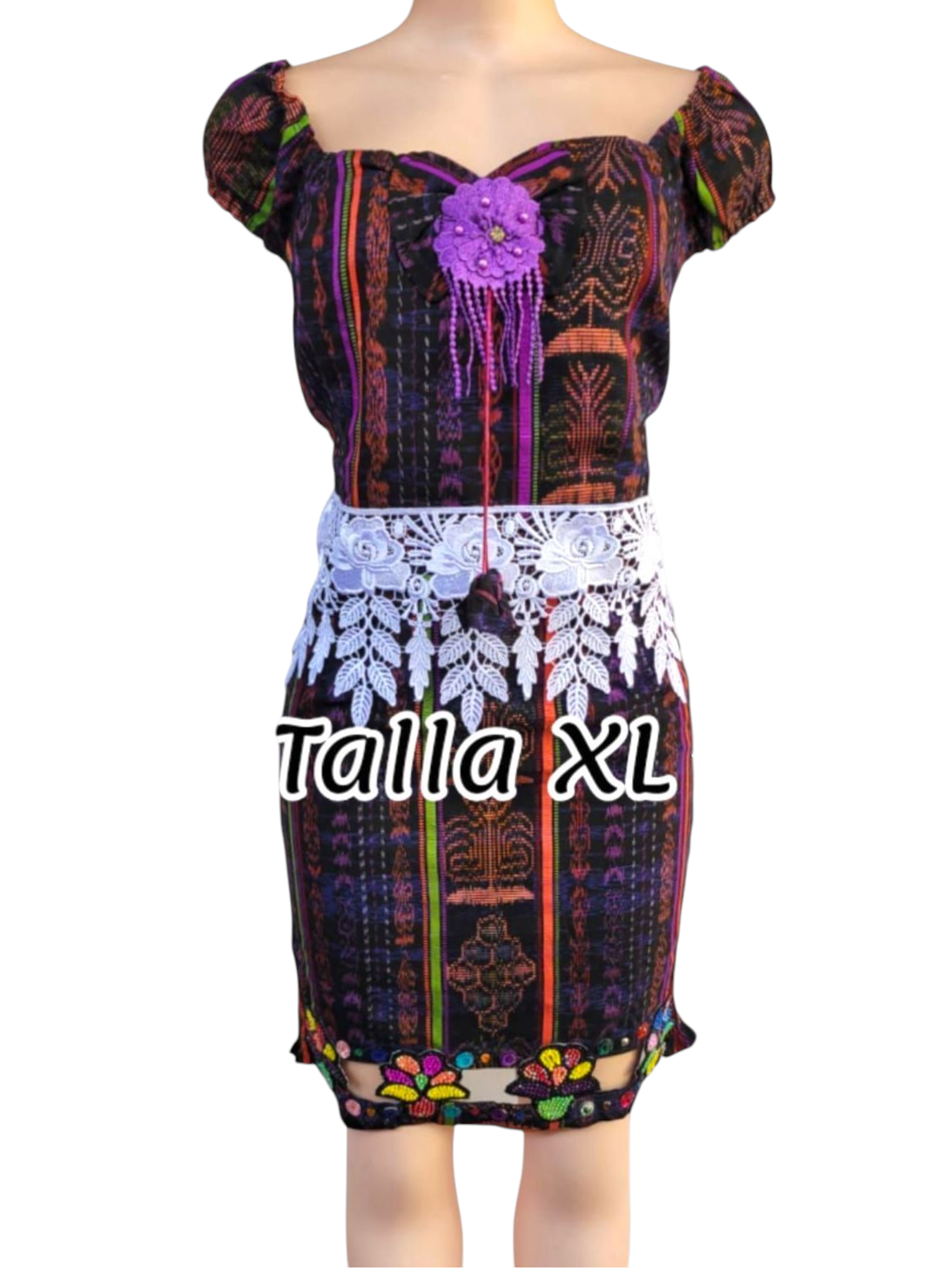 TALLA XL     DUO MIXTO BORDADO, EMPERLADO Y CON ROSAS