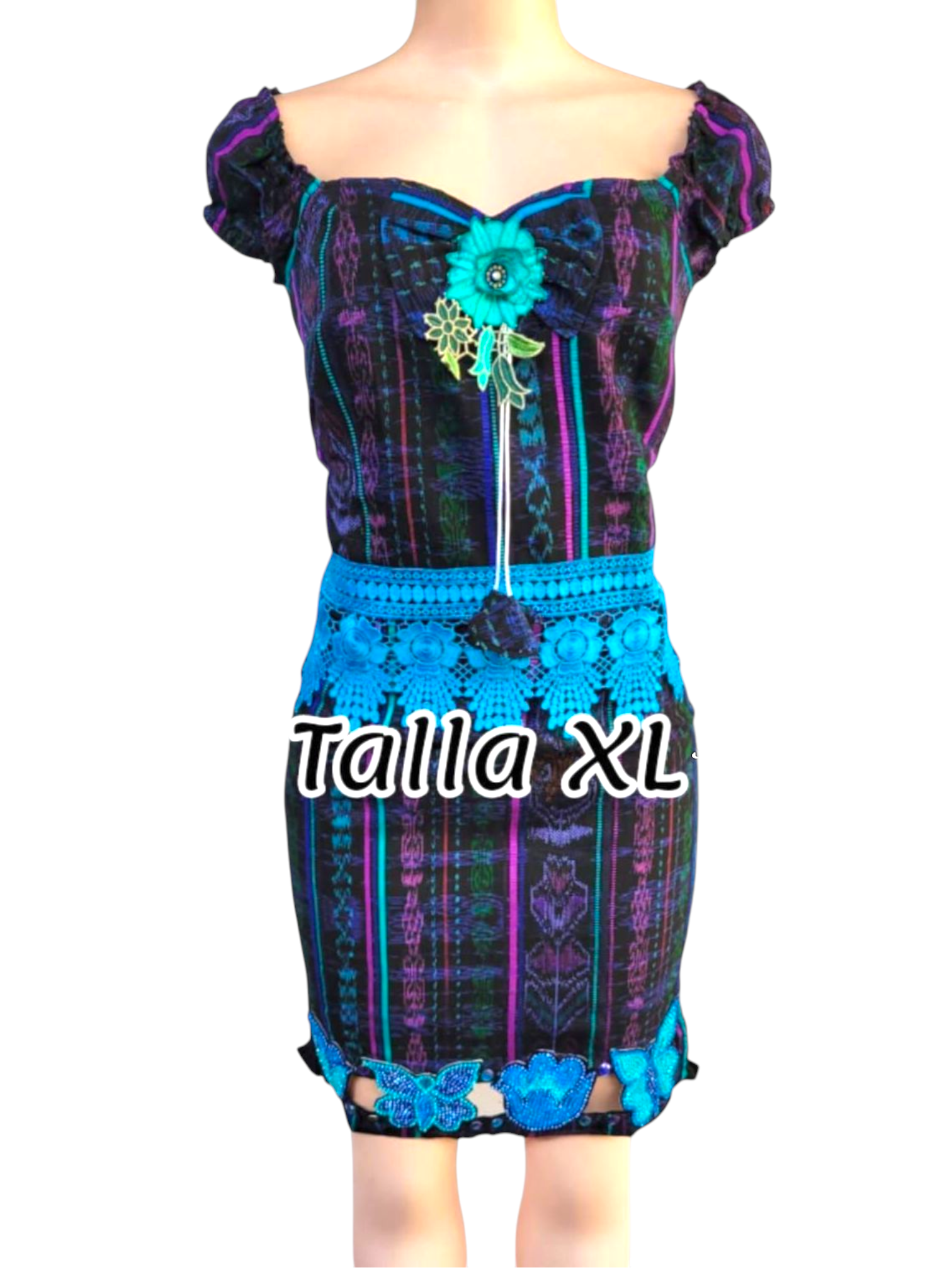 TALLA XL     DUO MIXTO BORDADO, EMPERLADO Y CON ROSAS