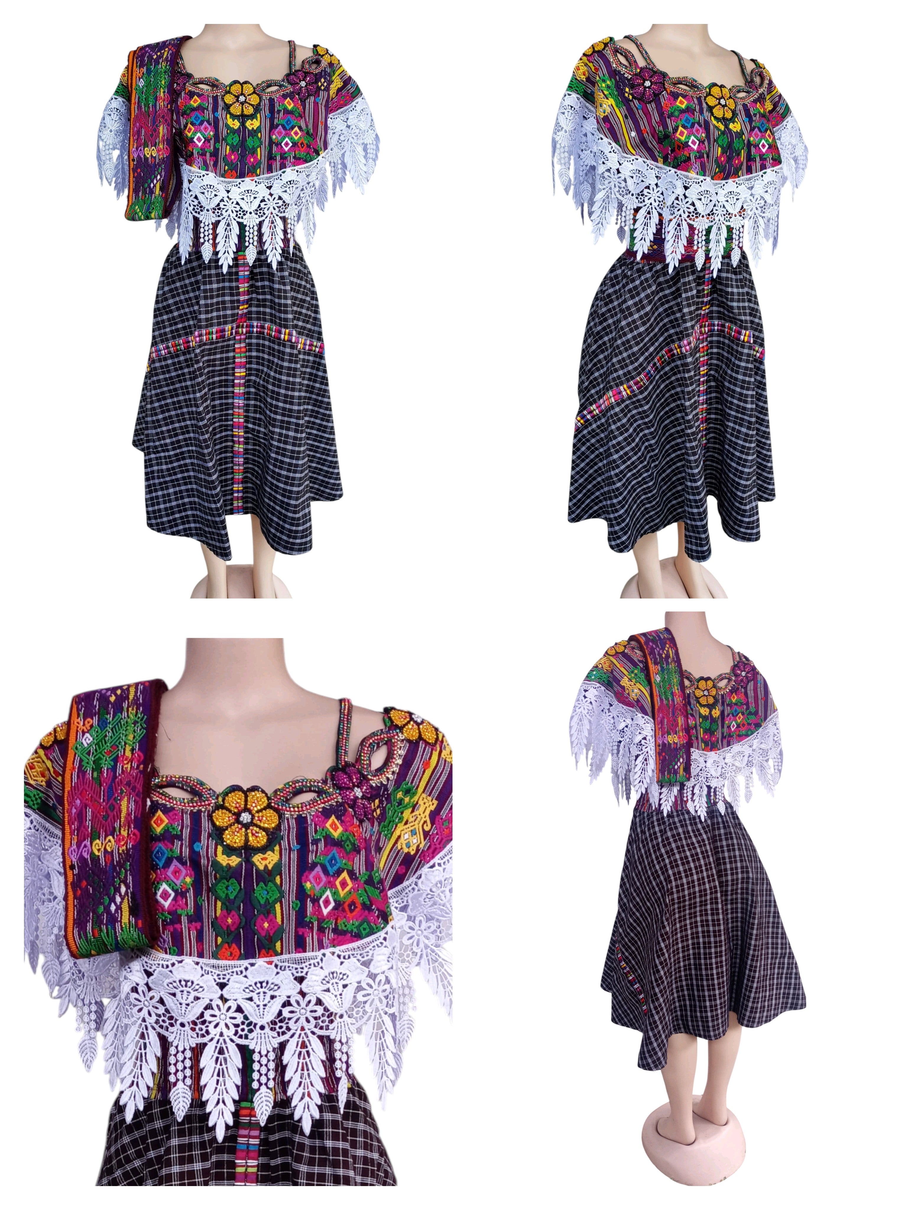 VESTIDO DE BLONDA CON DETALLES PERLADOS, UNITALLA