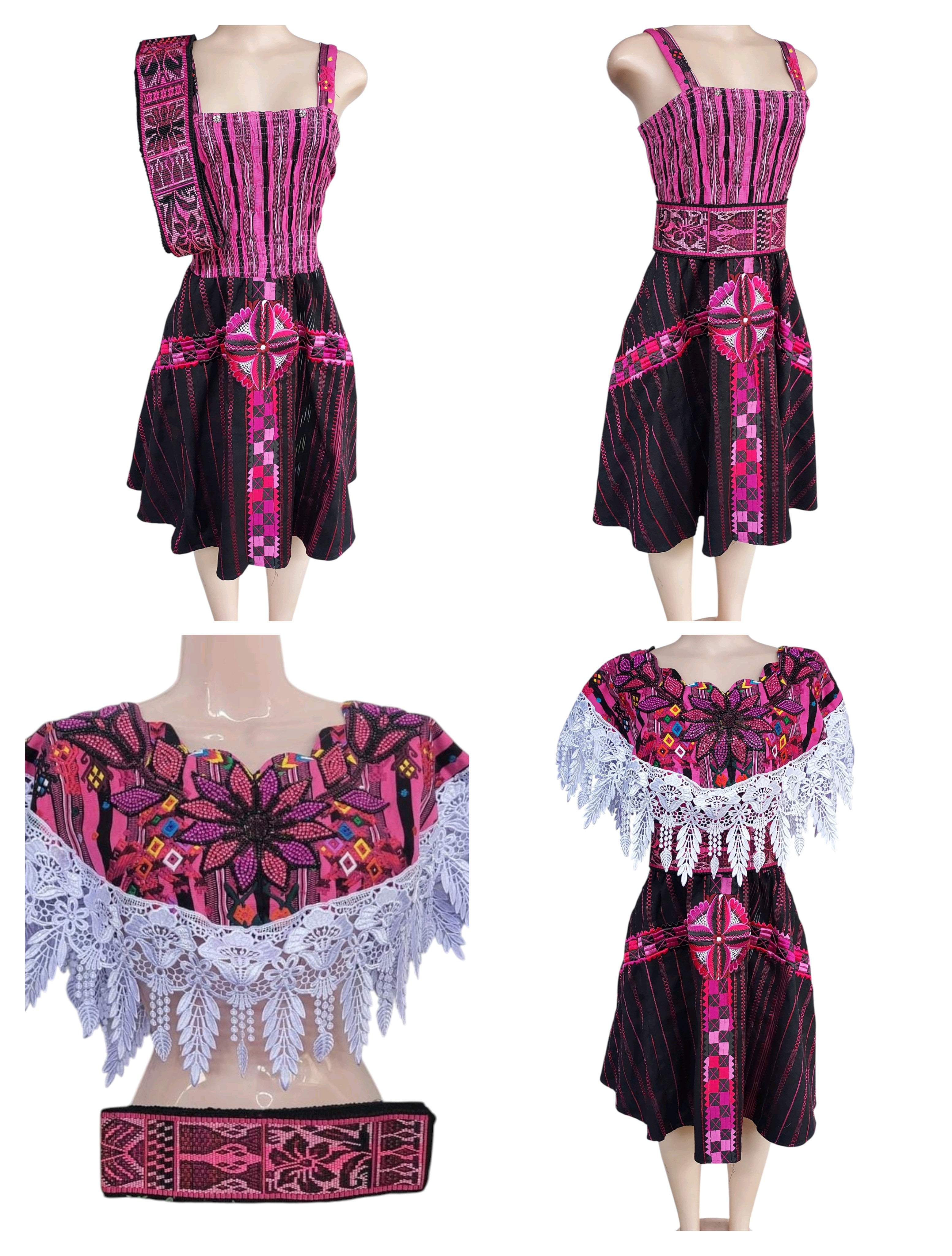 VESTIDO DE BLONDA CON DETALLES PERLADOS, UNITALLA