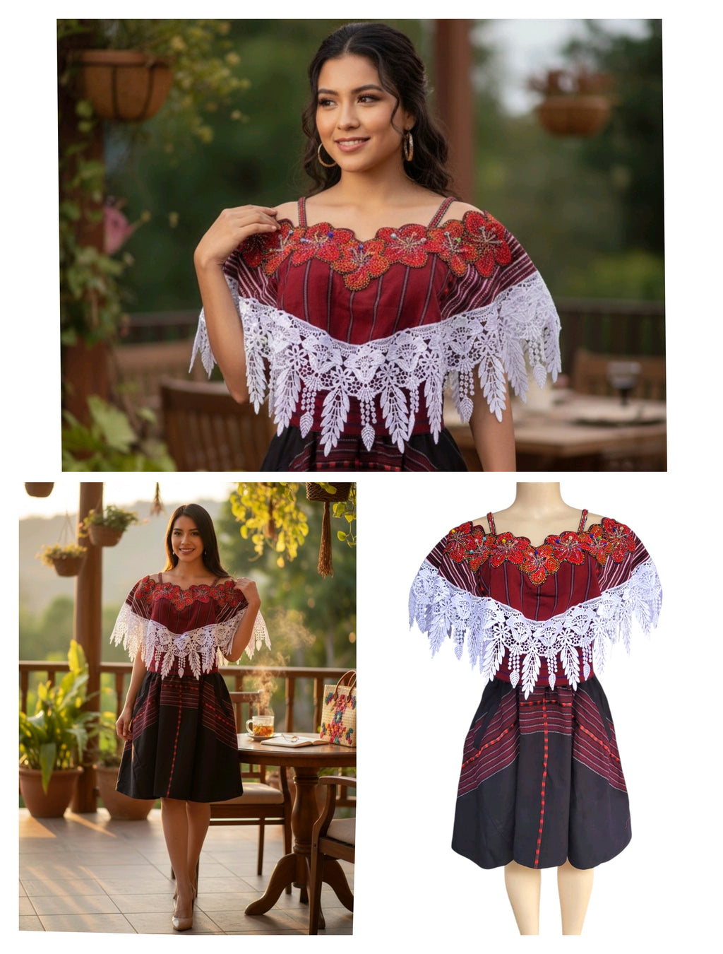 VESTIDO DE BLONDA CON DETALLES PERLADOS, UNITALLA