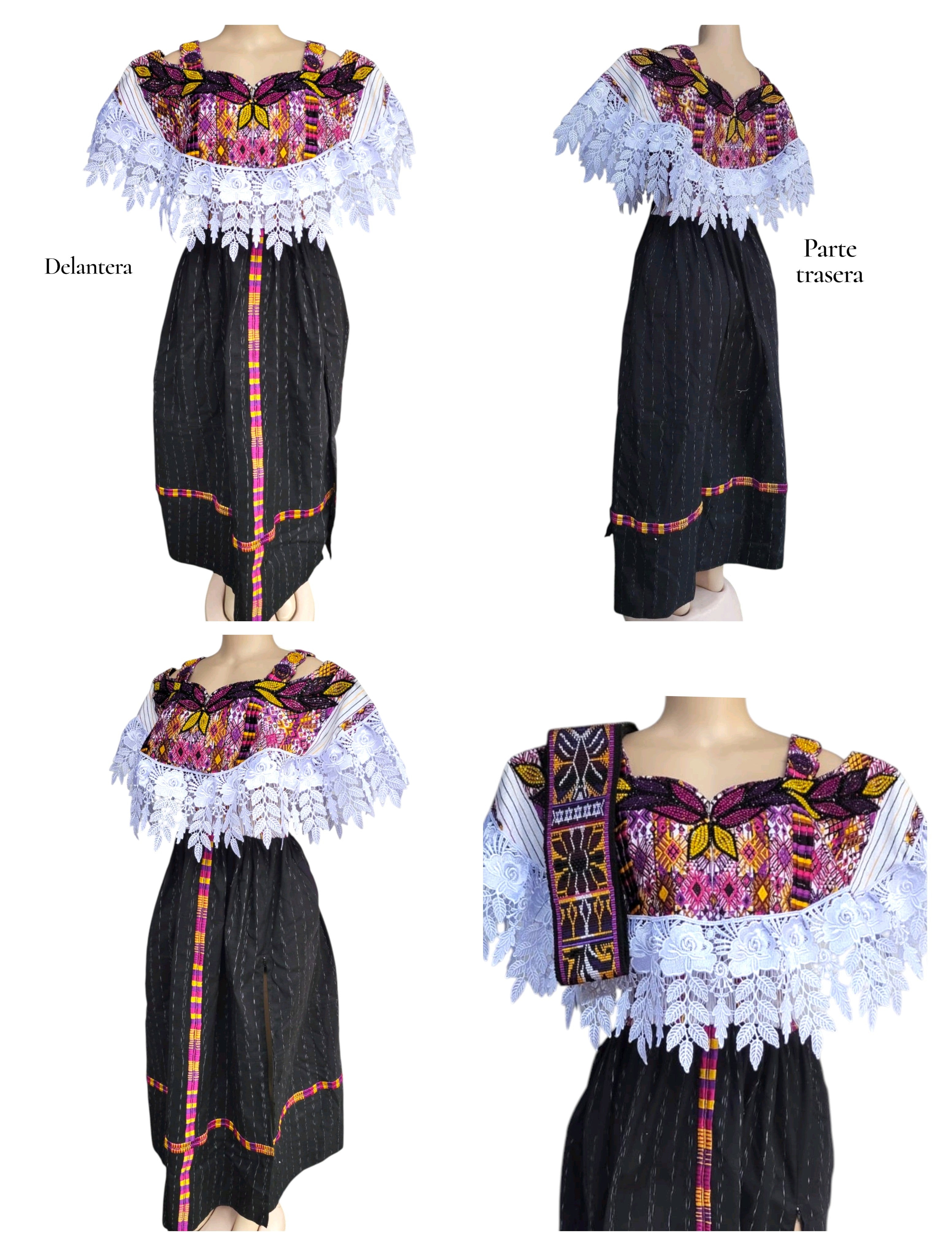 VESTIDO DE BLONDA CON DETALLES PERLADOS, UNITALLA