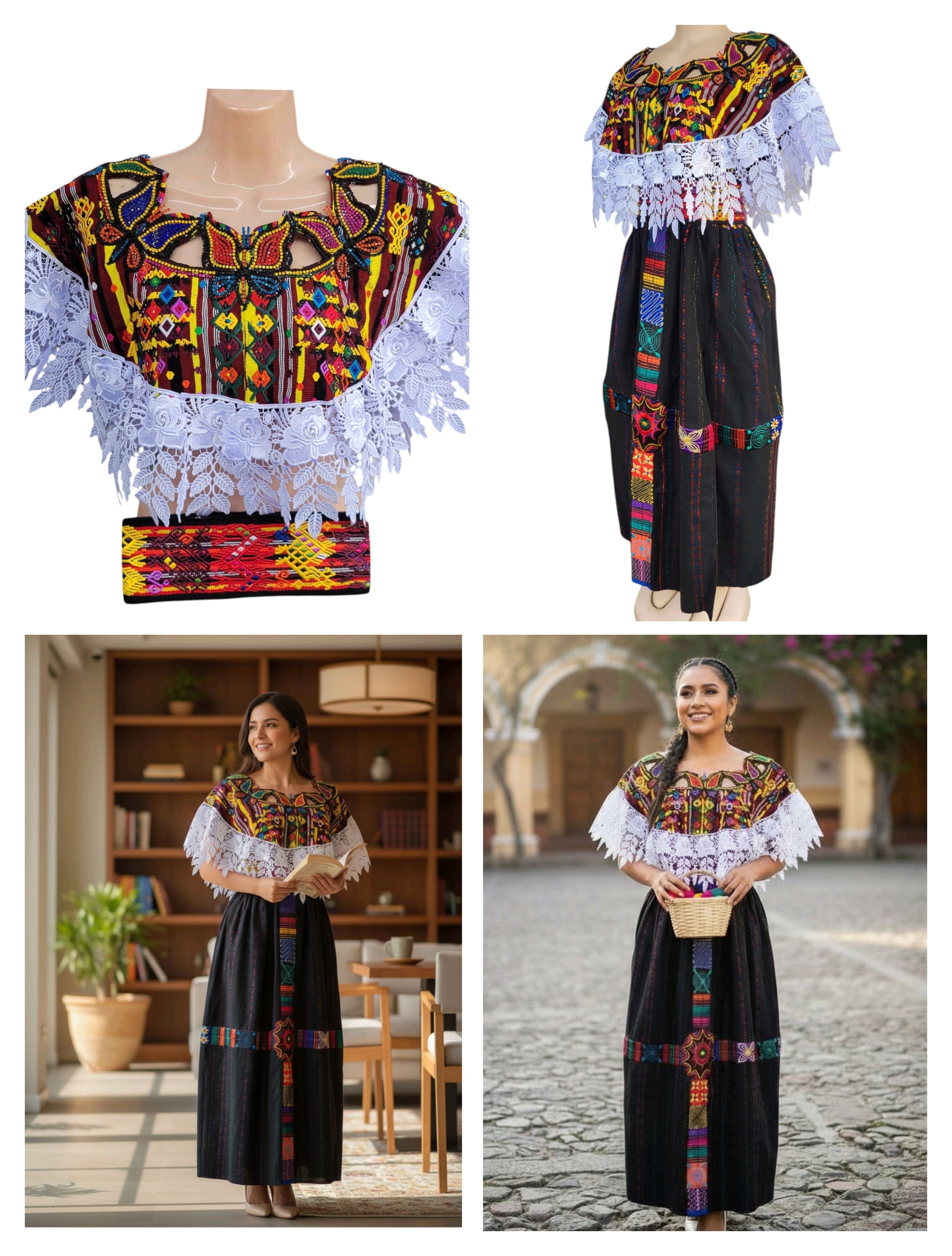 VESTIDO DE BLONDA CON DETALLES PERLADOS, UNITALLA