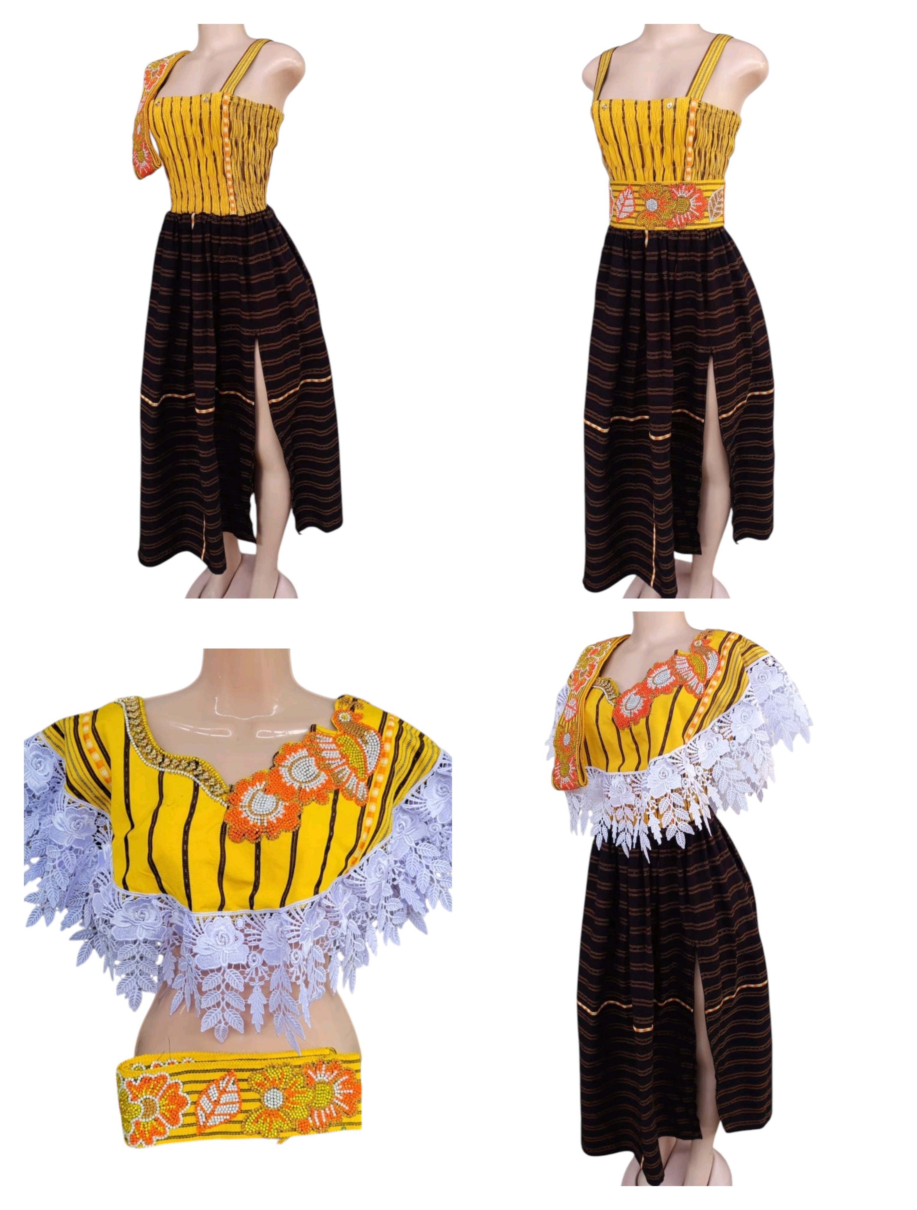 VESTIDO DE BLONDA CON DETALLES PERLADOS, UNITALLA