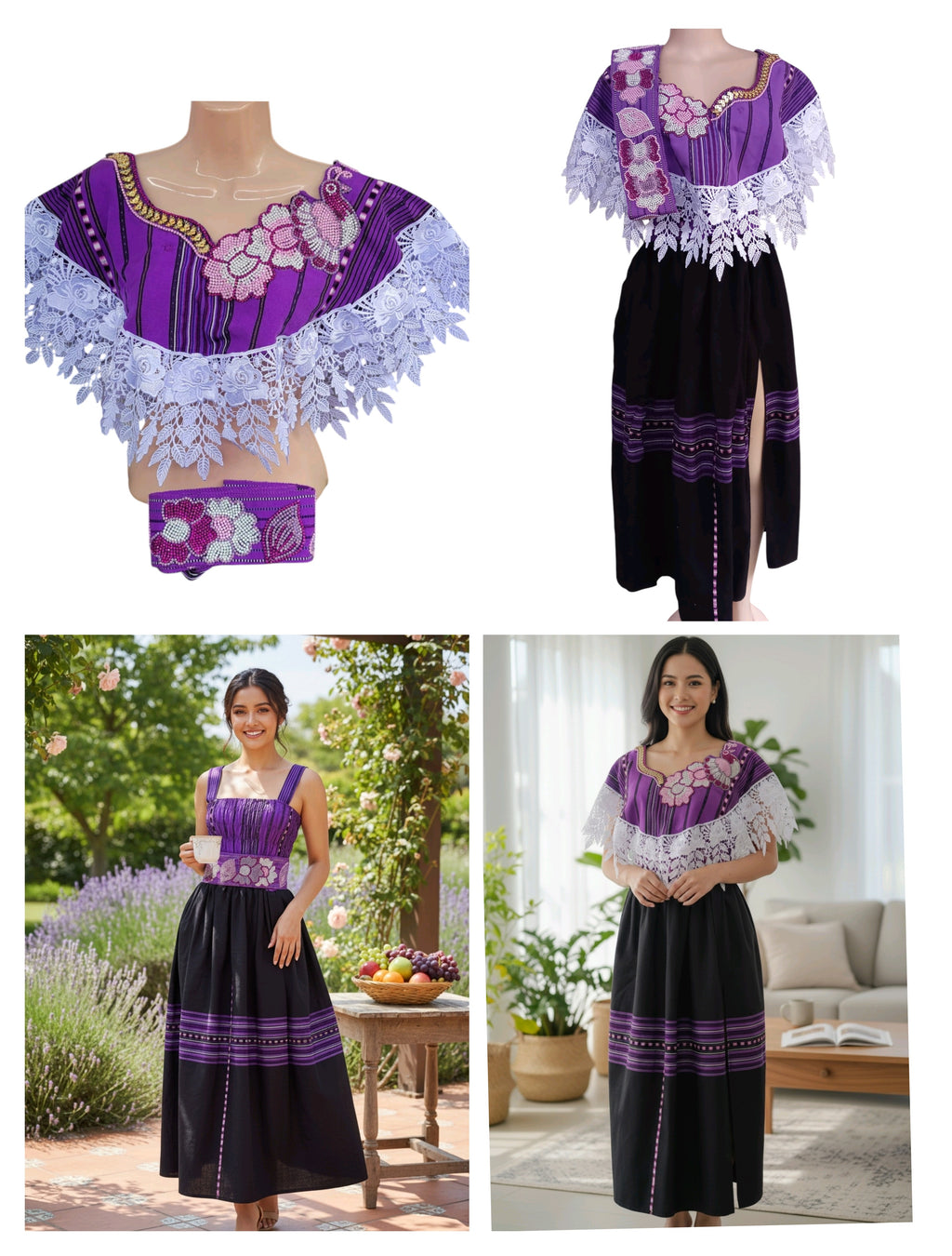 VESTIDO DE BLONDA CON DETALLES PERLADOS, UNITALLA