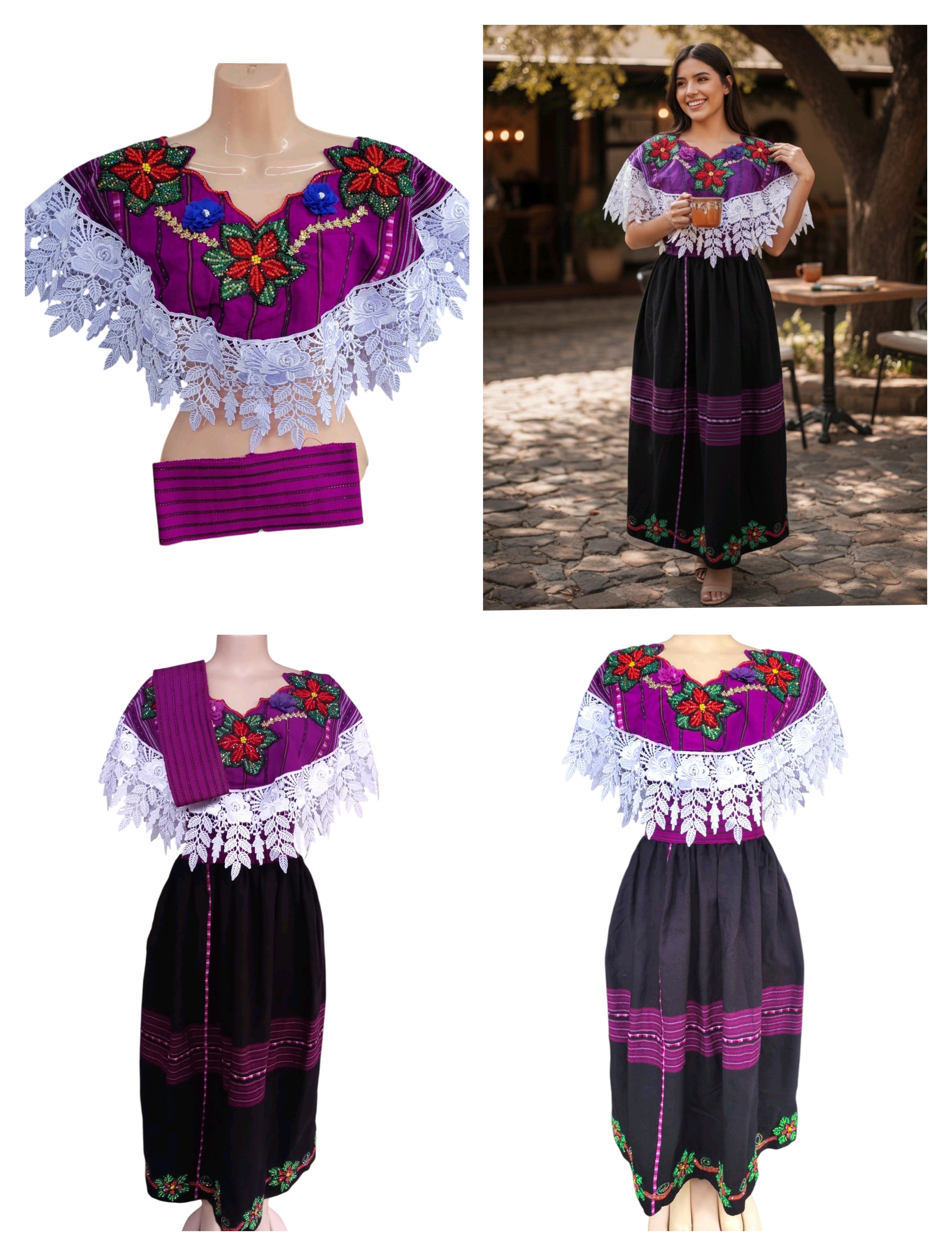 VESTIDO DE BLONDA CON DETALLES PERLADOS, UNITALLA